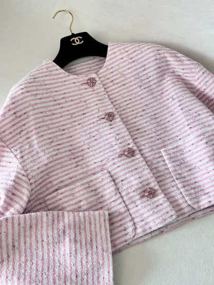 Chanel 24C Pink and White Striped Jacket
