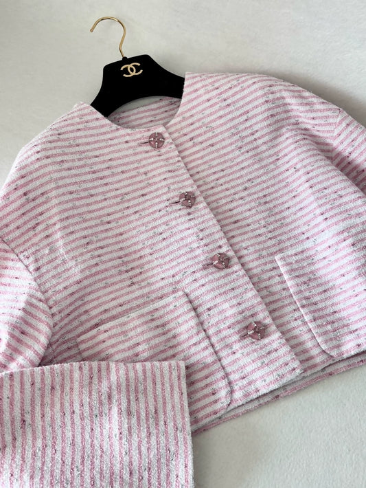 Chanel 24C Pink and White Striped Jacket