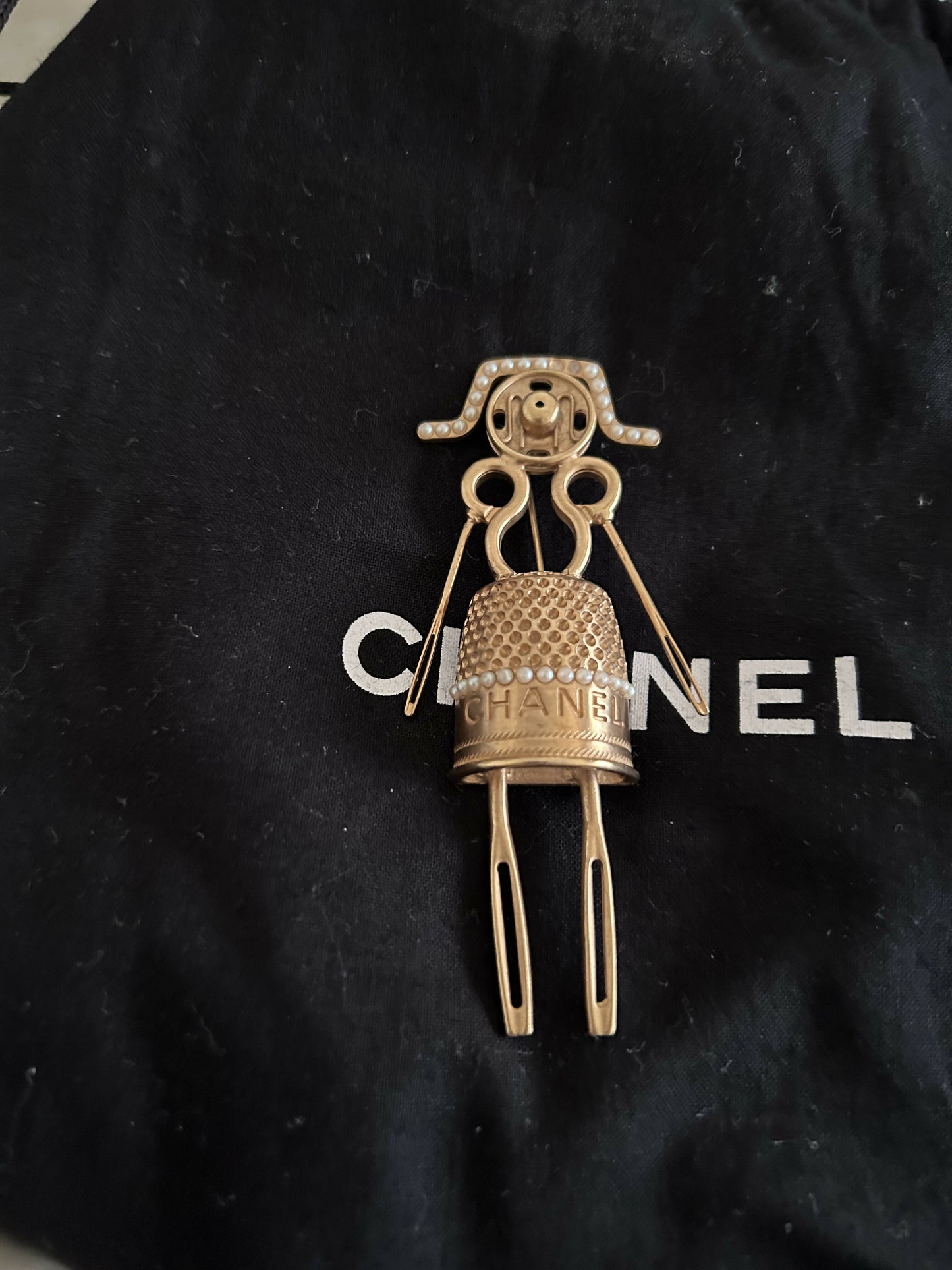Chanel Runway Fall 2003 Gold-Tone Sewing Lady brooch