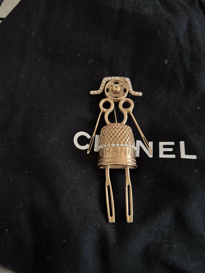 Chanel Runway Fall 2003 Gold-Tone Sewing Lady brooch