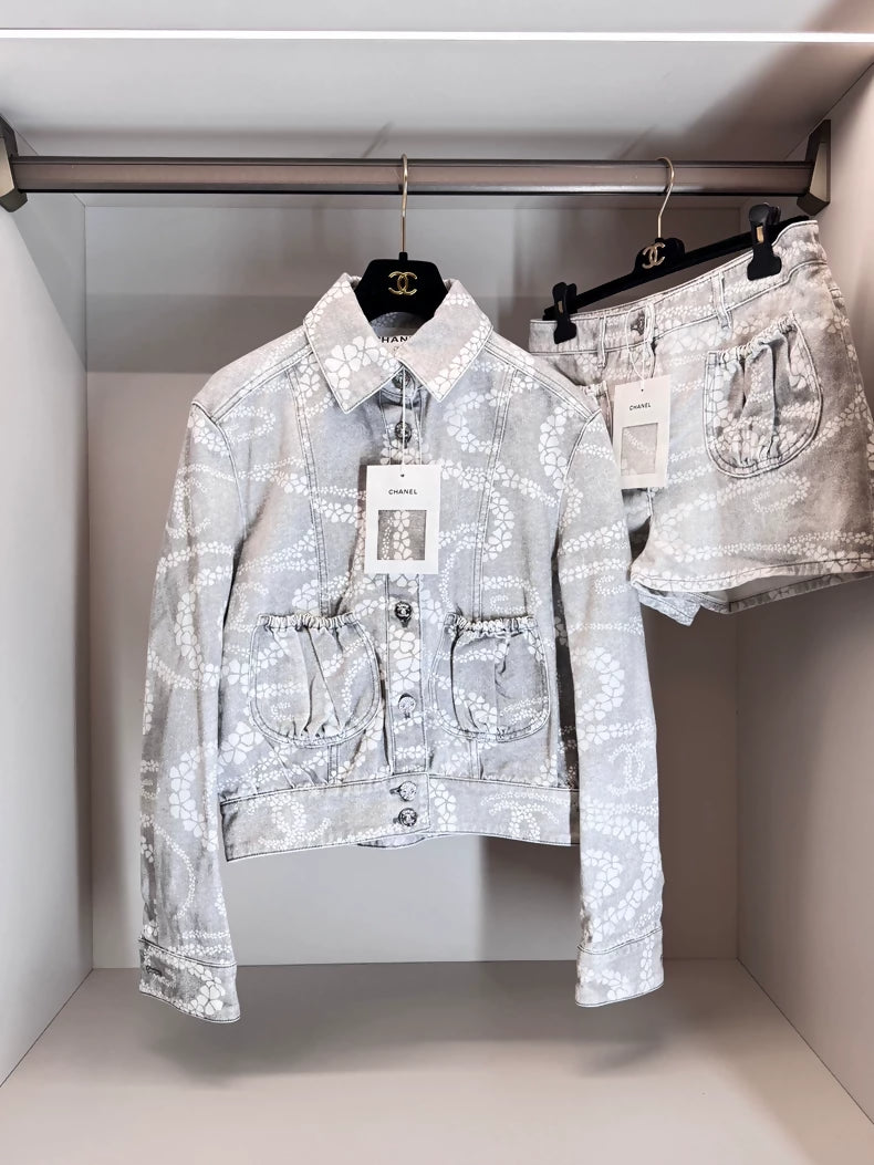 Chanel 25M Grey Pearl Denim Jacket