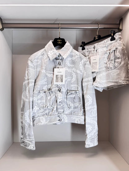 Chanel 25M Grey Pearl Denim Jacket