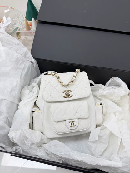 Chanel white leather backpack