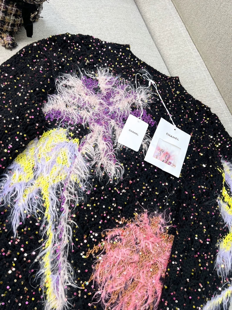 Chanel 24c colorful ostrich feather sequined knit top