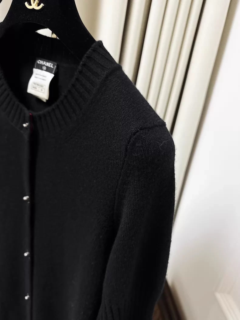 Chanel 13b black cashmere knit cardigan, with silver CC buttons