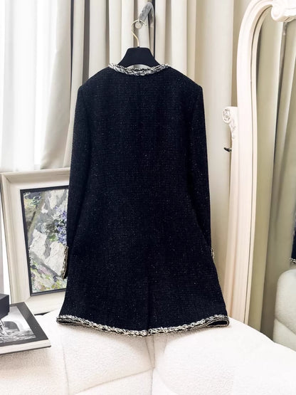Chanel 25K Black tweed coat with Silver gold details