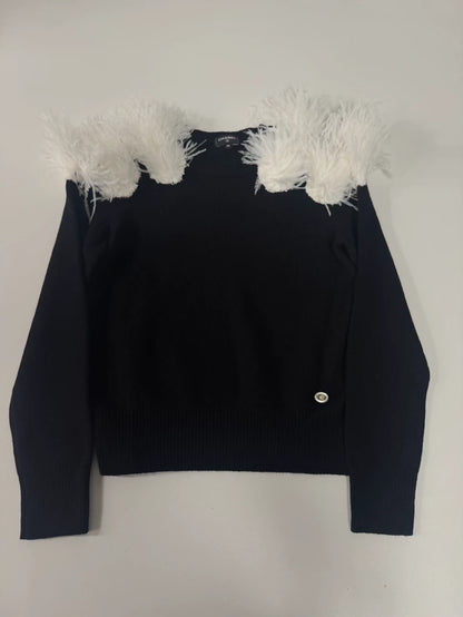 Chanel 23K black sweater with ostrich white feathers