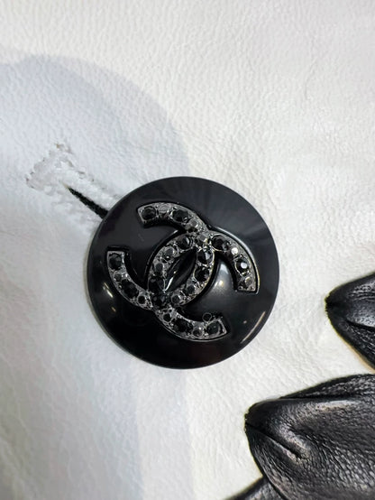 Chanel 21C Off-White Lambskin Leather Jacket with Black Trim