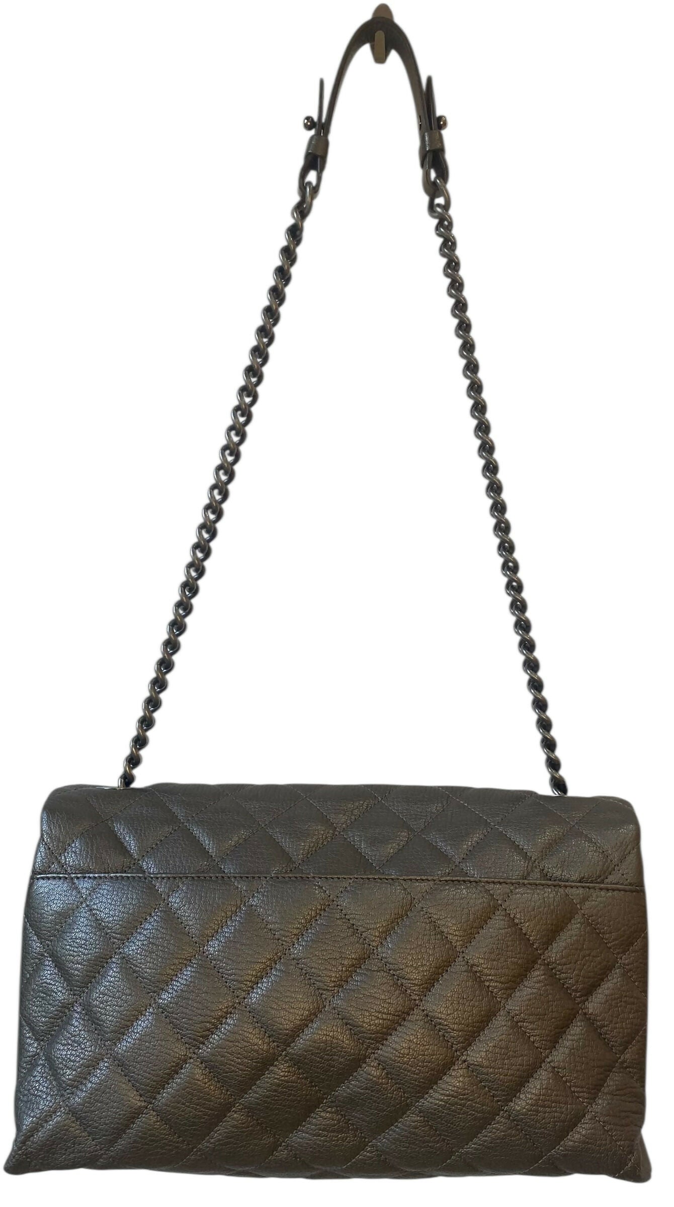 Chanel City Rock Large Dark Grey Metallic Quilted Goatskin Flap Bag