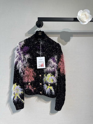 Chanel 24C colorful ostrich feather and sequined knit cardigan