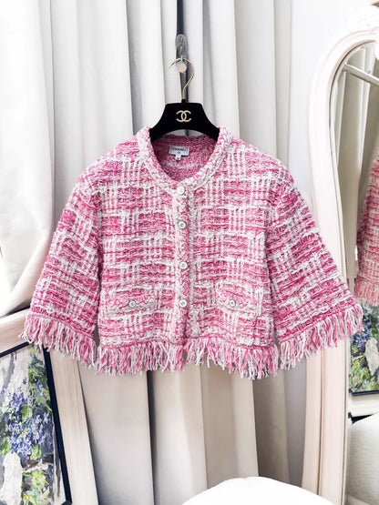 Chanel 24P Pink and White tweed jacket