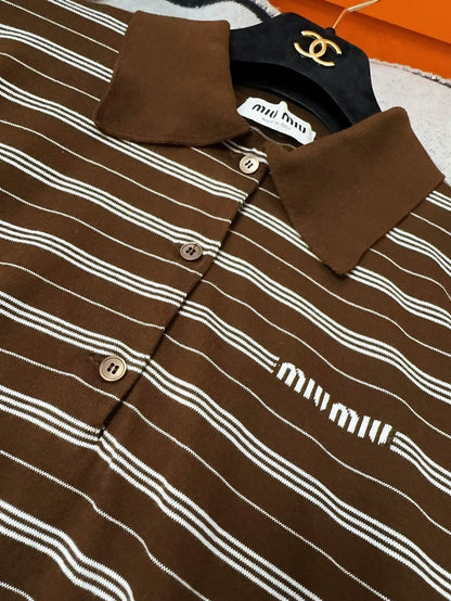 MiuMiu Brown Striped Polo T-Shirt