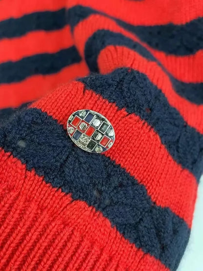 Chanel red striped knit short-sleeved top