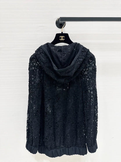 Chanel 25B black lace hooded jacket, F38,