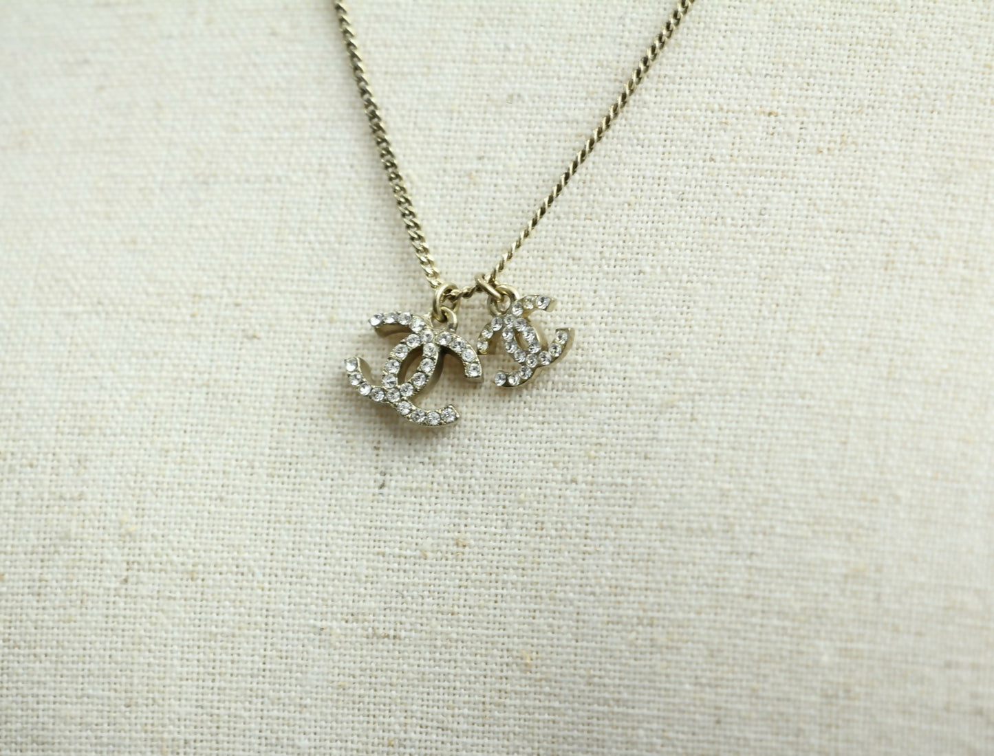Chanel Vintage 09P Rhinestone Two CC Necklace
