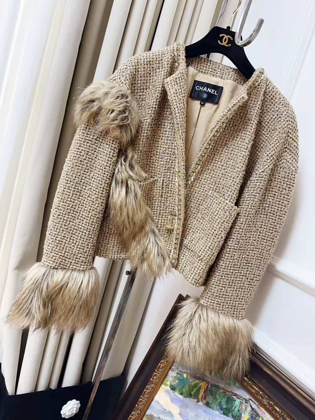 Chanel 21A Castle series gold tassel fur braided jacket