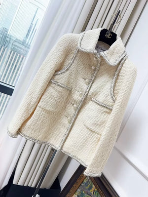Chanel 17k Space Age collection runway white tweed jacket