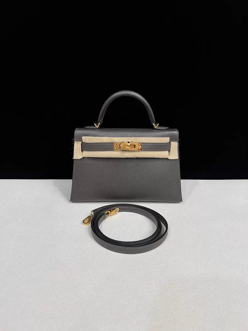 Hermes Mini Kelly 20 graphite grey Epsom leather Gold Hardware