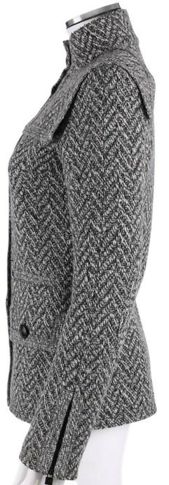 Chanel 08A Grey Herringbone Wool Utility Coat Jacket FR 38