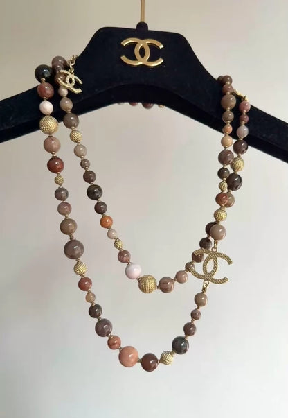 Chanel brown marble beaded sweater chain