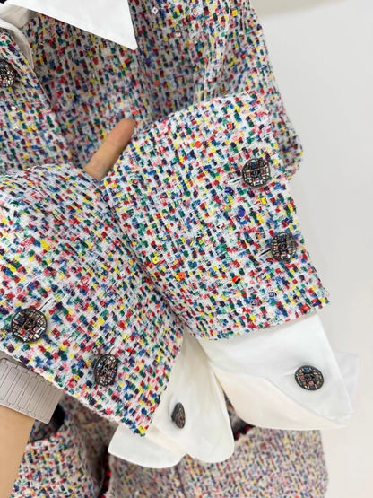 Chanel 25C  Tweed Colorful Sequined Shirt Sleeve Jacket