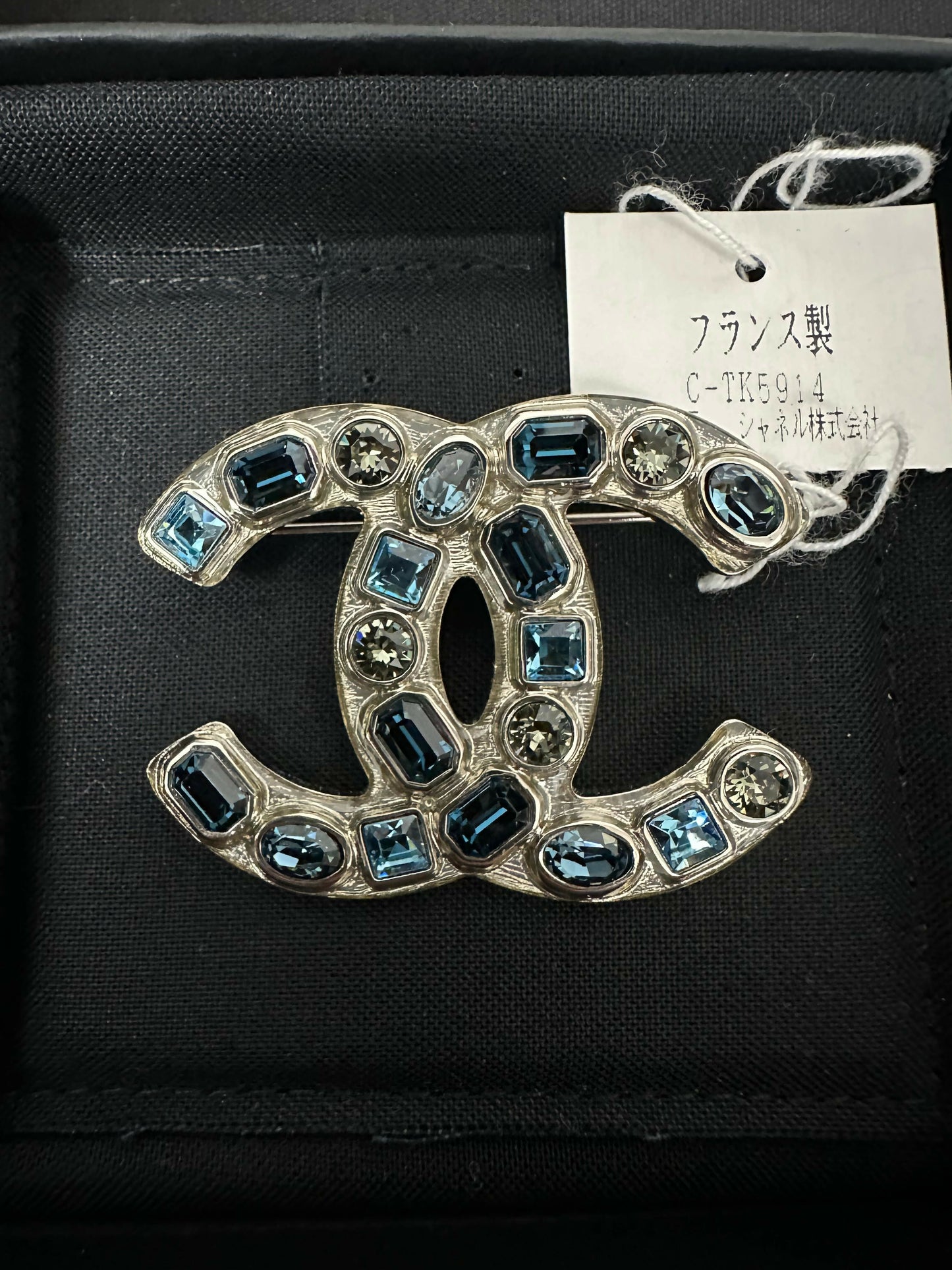 Chanel 2019 Rhinestone Blue CC Brooch