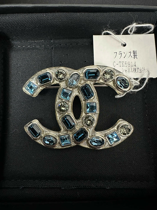 Chanel 2019 Rhinestone Blue CC Brooch