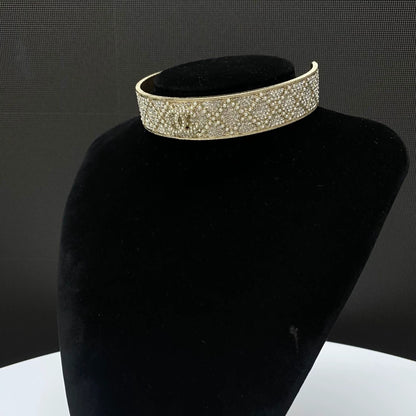 Chanel 21K heavy pearl rhinestone wide choker necklace