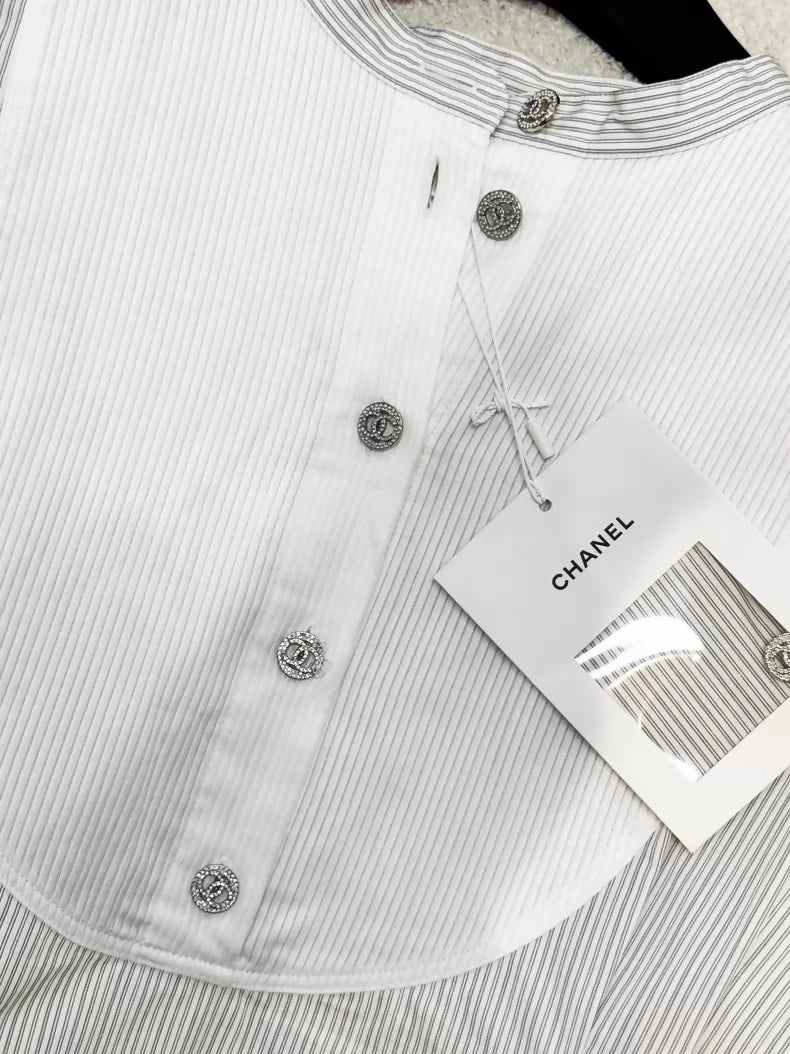 Chanel 20P grey and white striped shirt top
