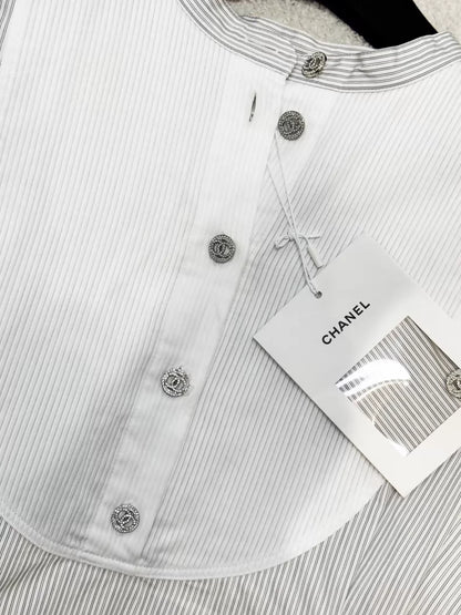 Chanel 20P grey and white striped shirt top