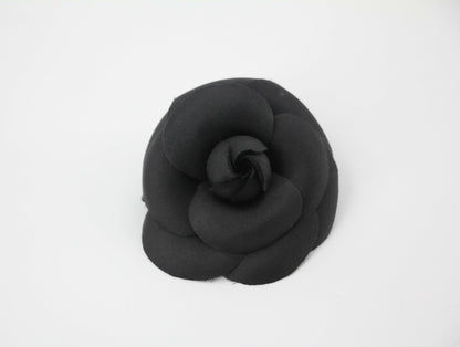 Chanel Vintage 81-85 Silk Black Camellia Brooch