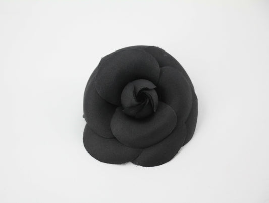Chanel Vintage 81-85 Silk Black Camellia Brooch