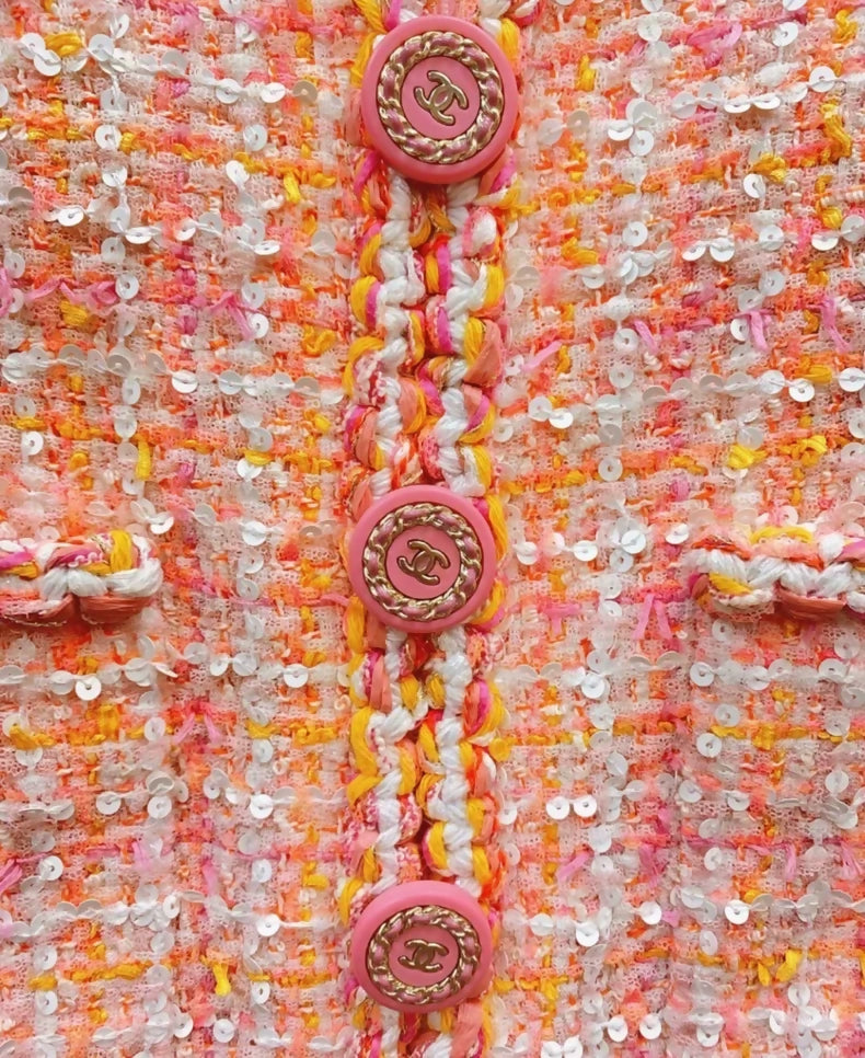 Chanel 19C Pink orange white Tweed Dress