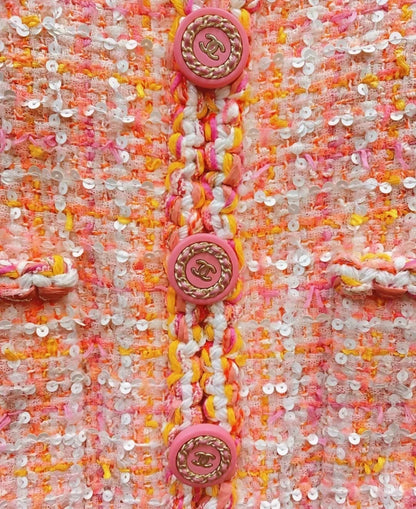 Chanel 19C Pink orange white Tweed Dress