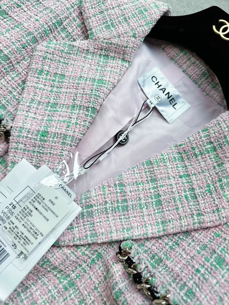 Chanel 21S pink and green tweed oversized coat