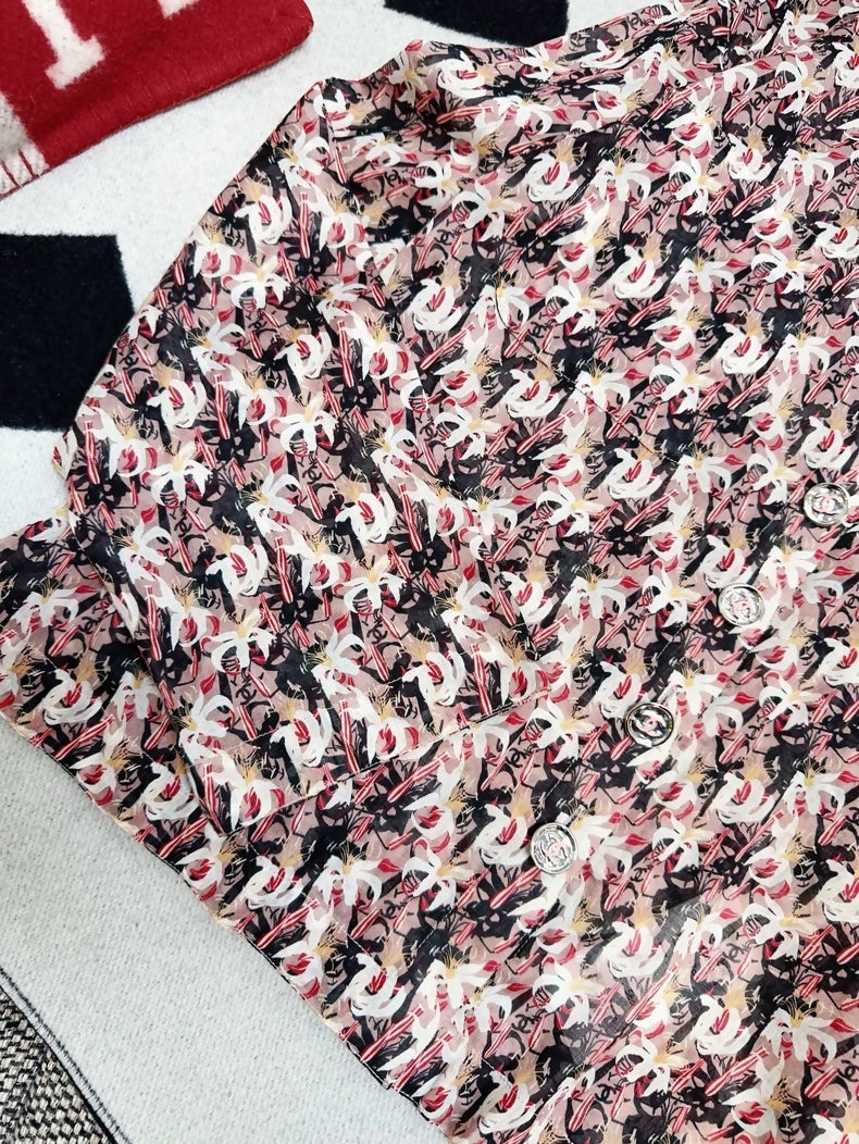 Chanel 23A Pink Flower Printed Silk Shirt