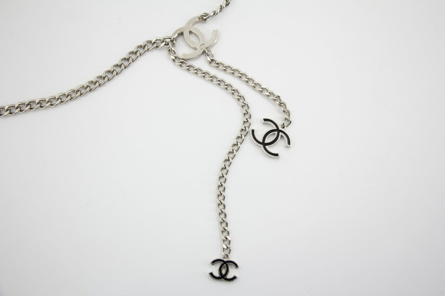 Chanel Vintage 09V Enamel Black & Silver-Tone Metal Waist Chain/Necklace