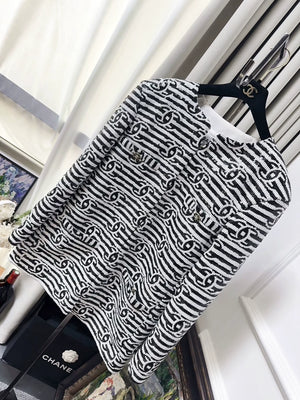 Chanel 22S black and white striped tweed jacket