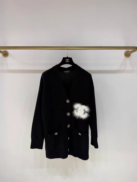 Chanel 23K Black Double C Cashmere Cardigan