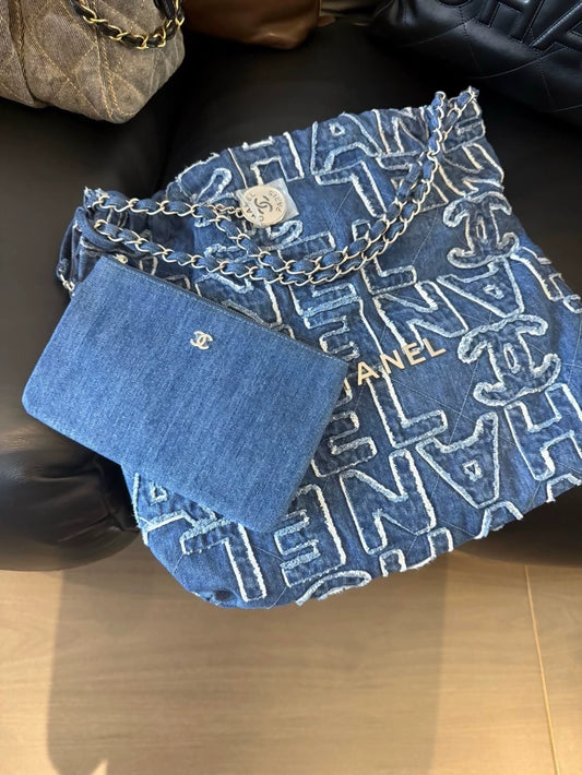 Chanel 24A Denim Jeans Embroidered Letter 22 Bag