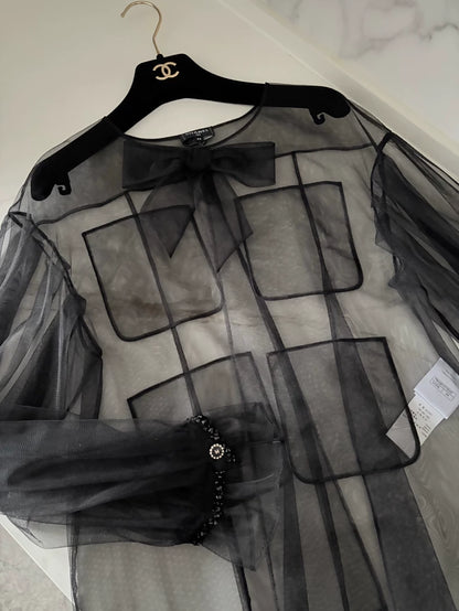 Chanel 25K Black Bow Mesh Fabric cardigan