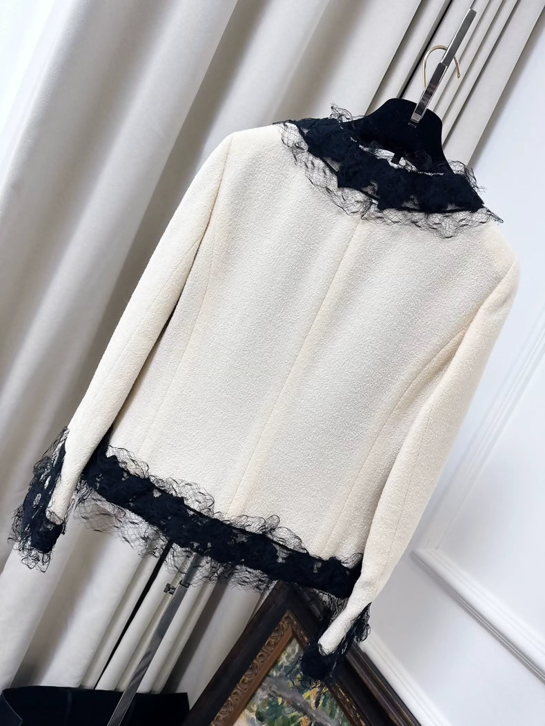 Chanel Black and White Lace Tweed Jacket