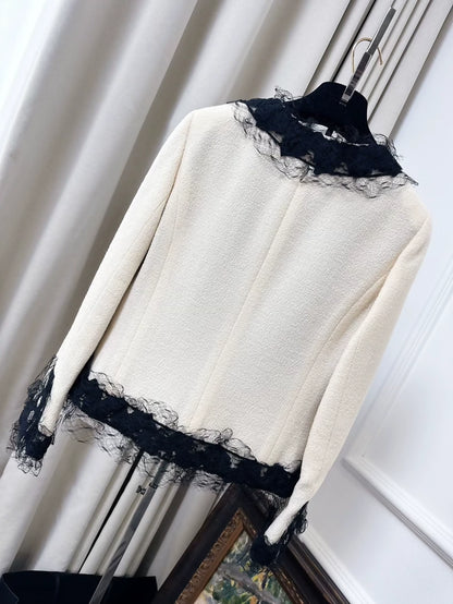 Chanel Black and White Lace Tweed Jacket