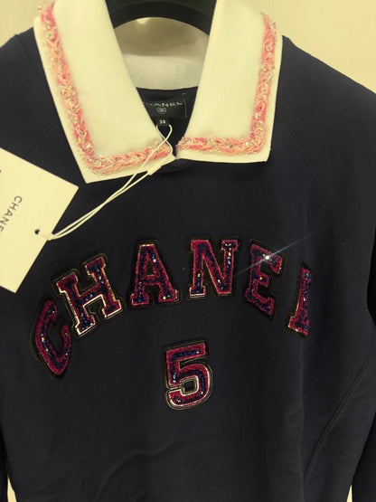 Chanel 23P black sequined N 5 collar sweatshirt