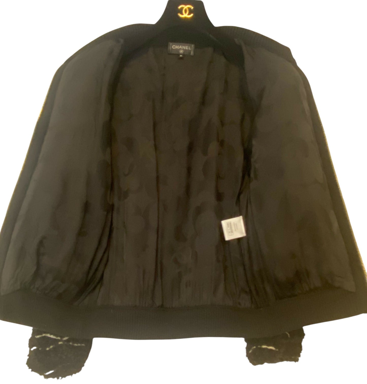 CHANEL 19B Black Alpaca CC Zipper Bomber Jacket Coat FR 36