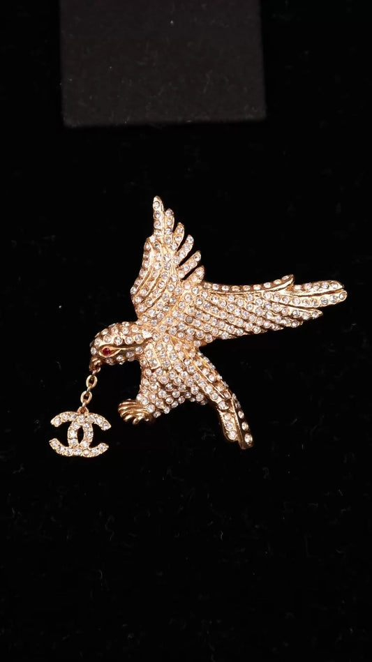 Chanel 2001 Gold Rhinestone Eagle Brooch