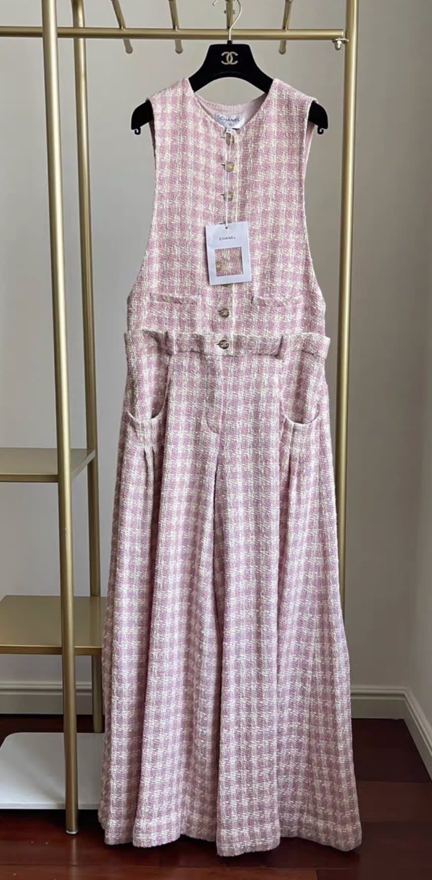 CHANEL Chanel 2023 SS pink plaid jumpsuit fr38 with tag - 38 Jumpsuit - Vintage fashion from Wararni