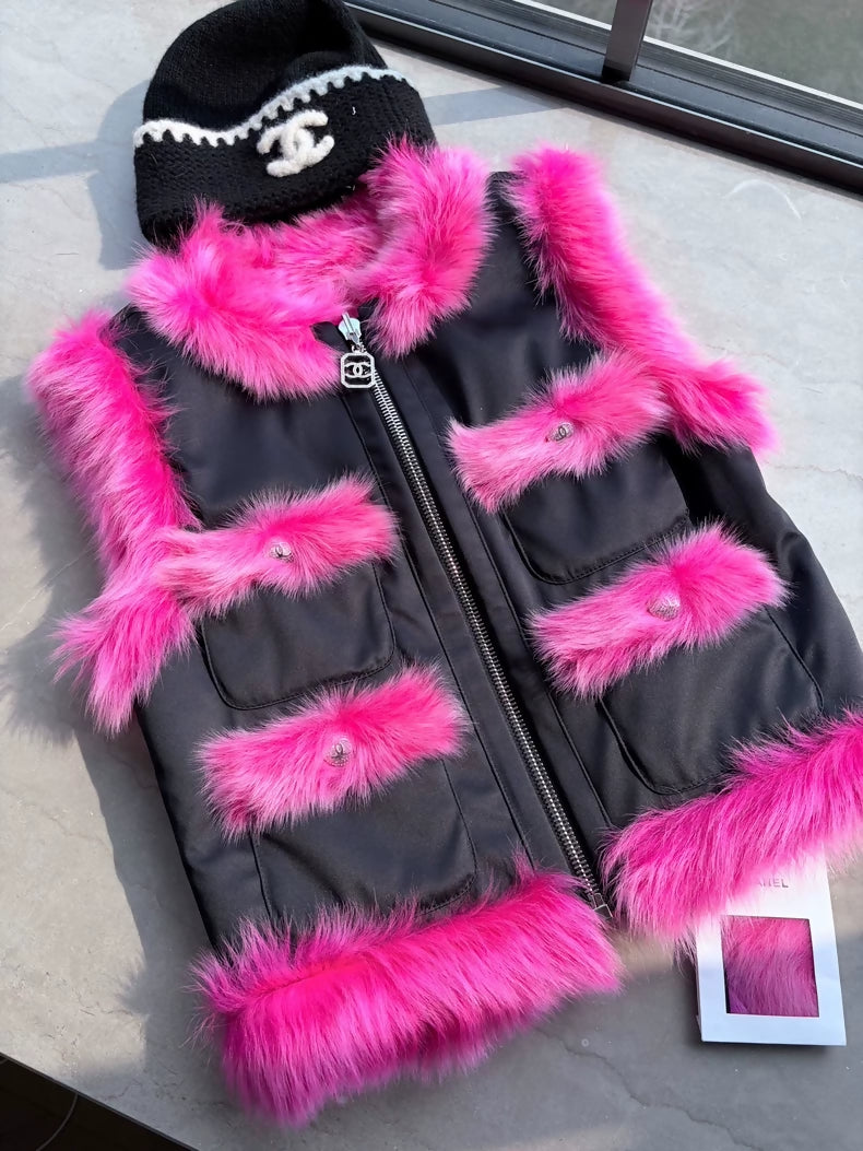 Chanel 23N  black & Pink Shearling Vest