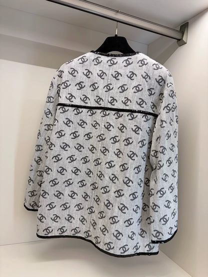 Chanel 22S Grey Double C Print Denim Jacket