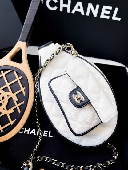 Chanel 23C White Quilted Tennis Racket Mirror *Collector's Piece*